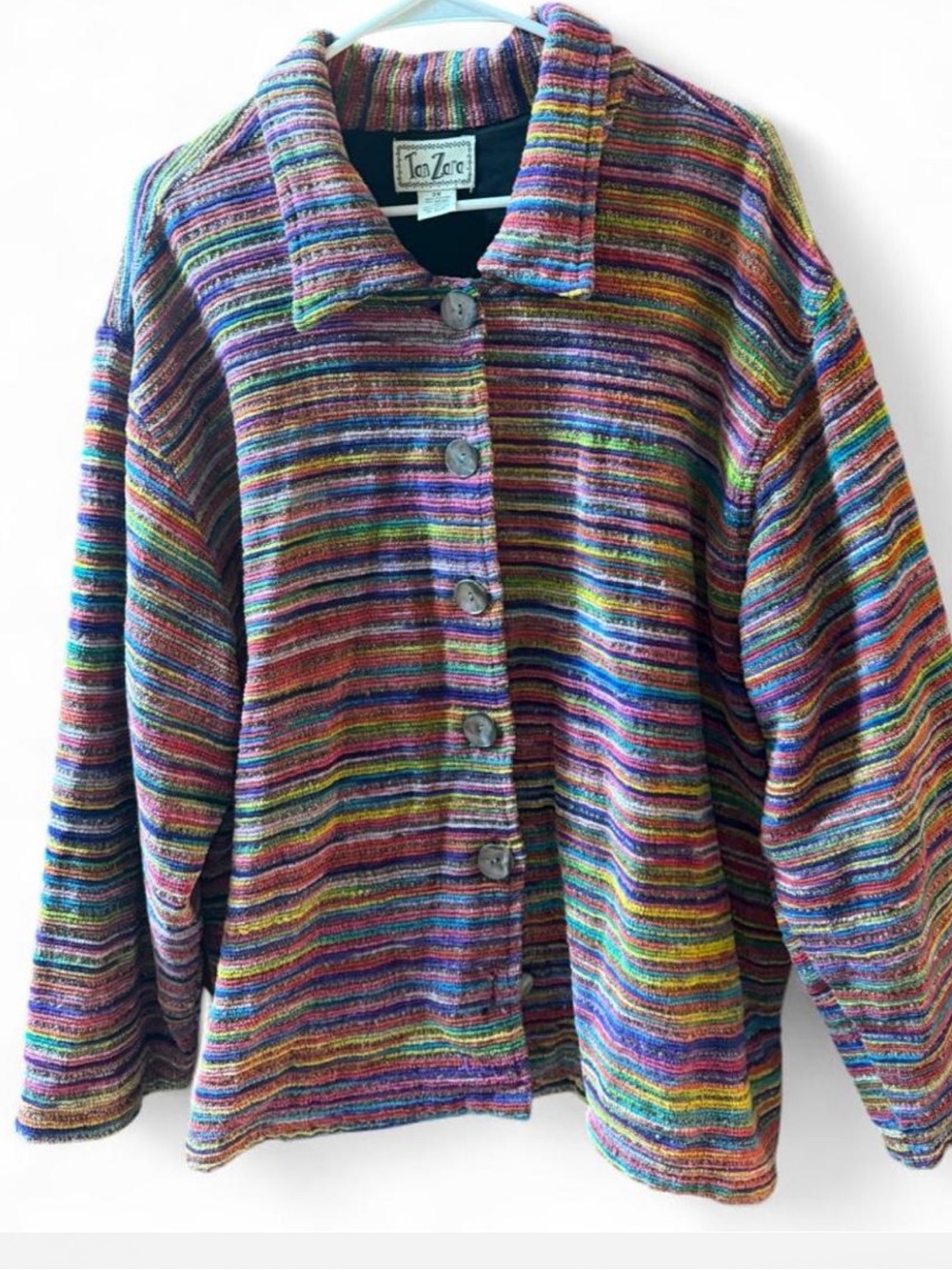 Tan Zara Vintage Boho Rainbow Striped Shimmer Cardigan 2X